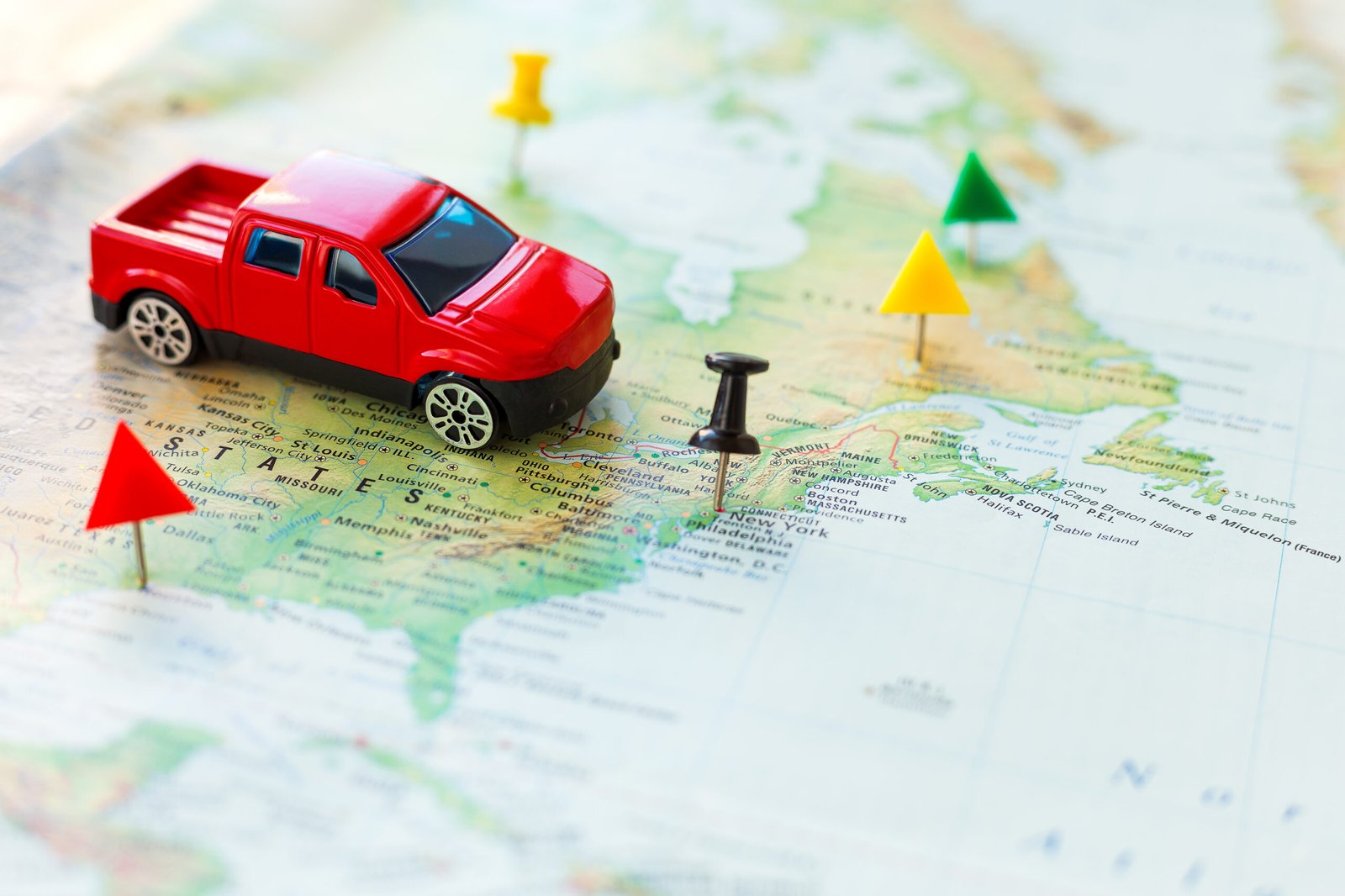 Road trip - car goes on map across the territory of the USA